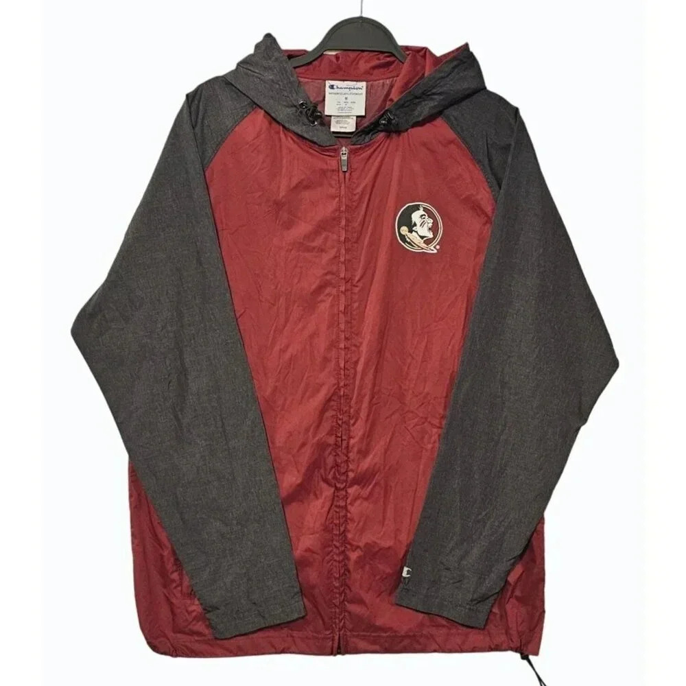Champion Florida State Jacket Mens M Garnet Gray FSU Hoodie Windbreaker EUC